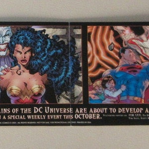 2001 Joker 34 x 5 1/2 inch DC Comics original mini promotional promo poster banner 4, with Superman,Supergirl,Batgirl,Wonder Woman,Flash,JLA