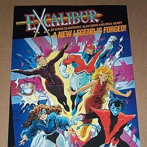 ¡Cartel de Excalibur de 1987! Póster promocional original de cómics de Marvel Comics 17x11 1: Capitán Gran Bretaña/X-Men Nightcrawler, Phoenix, Shadowcat de 1980