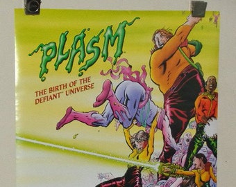 1993 Warriors of Plasm poster, Rare vintage Defiant Comics 25 1/4 by 18 1/4 inch superheroes poster, 1990's comic book superhero pin-up