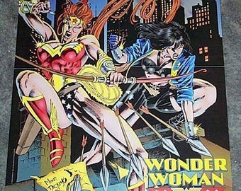 1994 Wonder Woman poster:Rare vintage original 1990's DC Comics Universe 22x16 inch comic book promotional promo pin-up, art by Mike Deodato