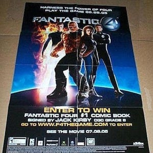 2005 Fantastic Four movie poster, 27x19 inch Marvel Comics video game gaming promotional promo poster: Chris Evans Human Torch, Jessica Alba