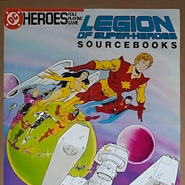 1986 Legion poster, Vintage original 1980s DC Comics Mayfair roleplaying game RPG promotional comic book Legion of Super-heroes promo poster