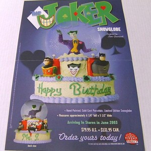 2003 Joker snowglobe poster: Vintage 17x11 inch DC Comics Direct promotional comic book promo pin-up shows Batman,Robin,Harley Quinn,Batgirl