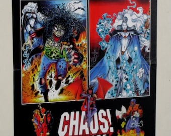 Original 1995 Chaos Comics 23 3/4 by 17 3/4 inch comic book horror heroes promotional promo poster: Lady Death/Evil Ernie/Purgatori/Cremator