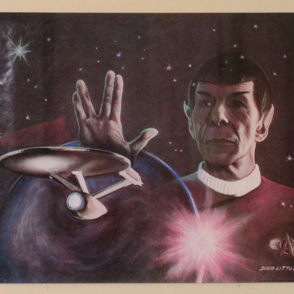 Vintage original 1982 Star Trek Leonard Nimoy Mr Spock "Live long and prosper" 22 by 17 inch tv series movie poster: USS Enterprise/1980's