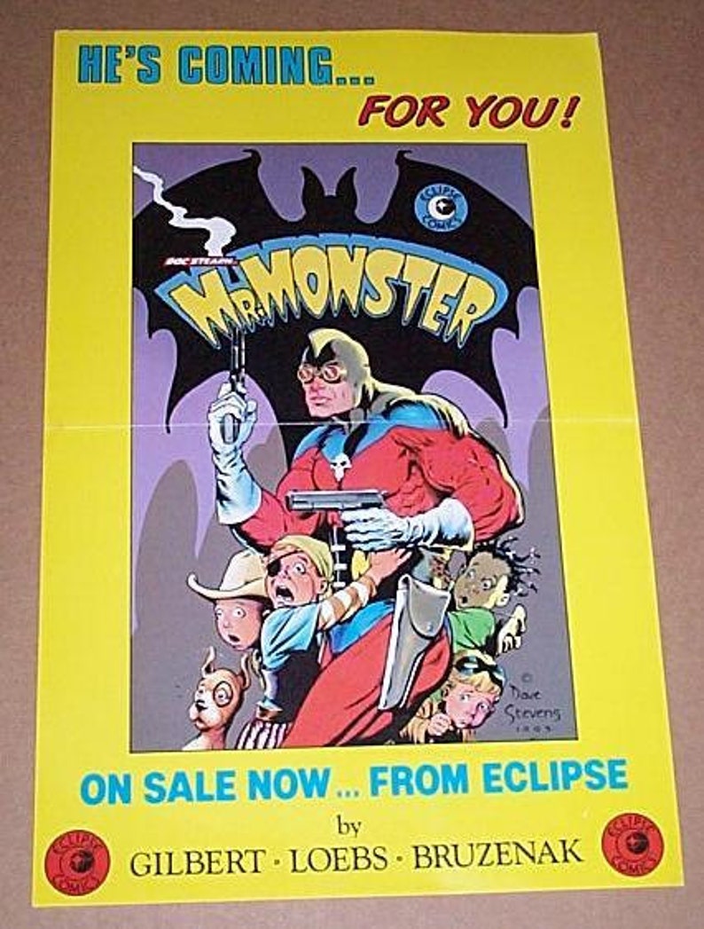 Original 1985 Doc Stearn Mr Monster Eclipse Comics promo poster:Never for sale 1980's comic book shop promotional poster/art by Dave Stevens image 1