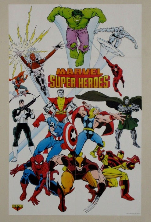 1989 Marvel Comics Poster: Spider-man, X-men, Avengers, Hulk, Iron Man,  Thor, Captain America, Wolverine, Daredevil, Punisher, Silver Surfer 