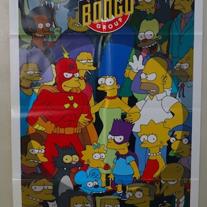 1993 The Simpsons 34 by 22 Bongo Comics comic book shop promotional promo poster: Homer, Bart Simpson, Krusty the Clown, Itchy and Scratchy
