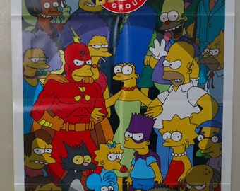 1993 Affiche Les Simpsons : Pin-up promotionnel de la boutique de bandes dessinées Bongo Comics, 34 x 22 pouces, Homer, Bart Simpson, Krusty le clown, Démangeaisons, Scratchy