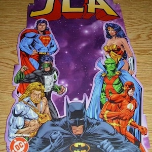 1996 JLA counter display! Original 13 x 8 inch DC Comics promo counter display: Superman,Wonder Woman,Batman,Green Lantern,Aquaman,The Flash