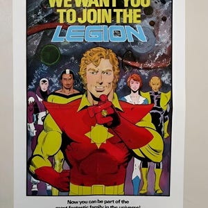 1985 Legion of Superheroes poster: Rare vintage original 1980&#39;s DC Comics Universe 22x14 inch promotional Super-Heroes poster promo pin-up