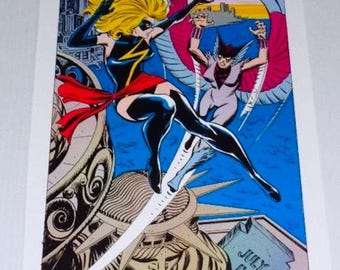 Old 1970's Ms Marvel poster pin-up by Marvel Comics: Rare vintage original 1978 Marvel comic book superhero pinup poster/Art by Dave Cockrum