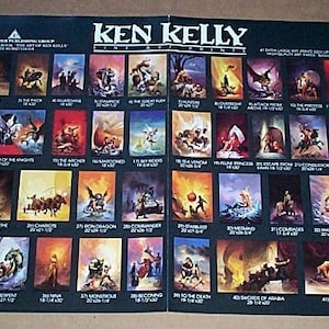 1990&#39;s The Art of Ken Kelly 17x11 inch rare vintage original comic book shop promotional promo poster pin-up:Fantasy,sci-fi,monsters,dragons