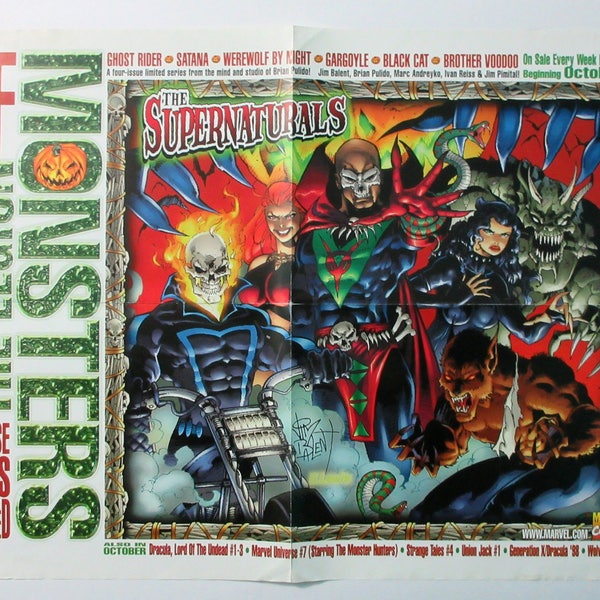 Rare vintage original 1998 Ghost Rider 24 by 18 inch Marvel Comics comic book promotional promo poster 1: Werewolf by Night/Jim Balent art