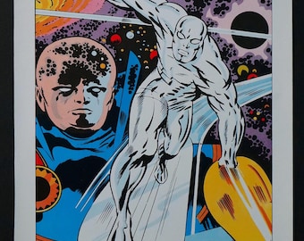 1978 Silver Surfer poster, Marvel Comics rare vintage original Fantastic Four 72 cover art pin-up with artwork by Jack Kirby,70s Marvelmania