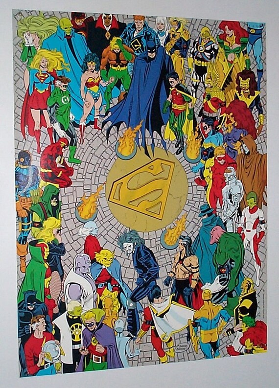 1993 Jla Poster Tod Von Superman Batman Wonder Woman Green Etsy