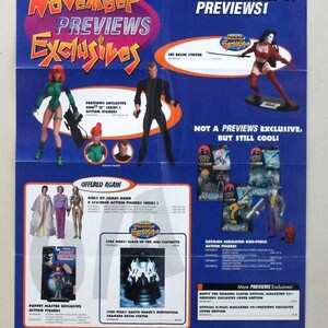 1998 Previews 28x22 inch comic/movie merchandise promotional promo poster 1: Shows Star Wars Darth Vader,Girls of James Bond,Batman&#39;s Joker