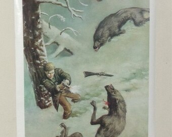 Original 1990 John Bolton Vampire Wolf Attack 28 by 18 1/2 inch poster. Rare vintage 1990's comic book fantasy art wolves vampires pin-up