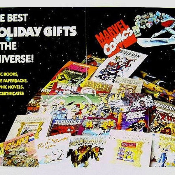 Original 1992 Marvel Comics 22x17 inch promotional promo poster, with Silver Surfer,X-Men,Spider-man,Ghost Rider,Iron Man,Hulk,Barbie,GI Joe