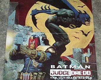 Original 1995 Batman and Judge Dredd 17 by 11 inch DC Comics comic book shop promo poster 1: Never for sale to the public promotional pin-up