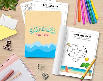 Imprimíveis com tema de verão para crianças, planilhas para impressão em casa, atividades para pré-escola, jogo de labirinto, atividade de verão para crianças pequenas