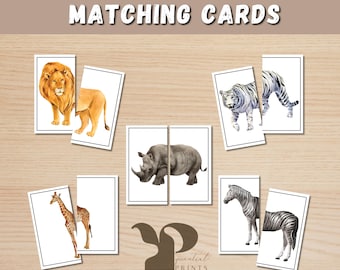 Afdrukbare dierentuindieren matching game, matching activiteit peuter, kinderen Montessori materiaal, bron voor thuisonderwijs, peuter dierentuin thema afdrukbaar