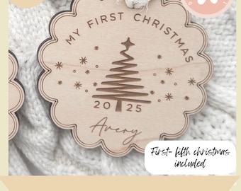 SVG Baby's First Christmas Ornament, First Christmas Ornament, Minimalistic Ornament, Svg File for Laser Makers, Commercial SVG,