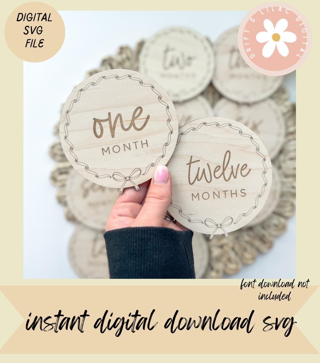 SVG Baby Milestone Disc Bow File, Baby Milestone Rounds Svg, SVG File ...