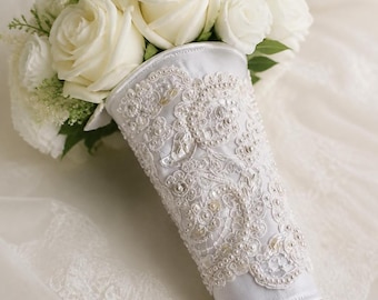 Envoltorio para ramo de novia - Hecho con un vestido de novia reciclado