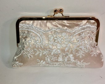 Bridal Clutch Ivory Embroidered Lace with champagne lining