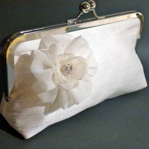 Bridal Clutch or Bridesmaid Clutch with Tulip Flower and Rhinestone Center image 1