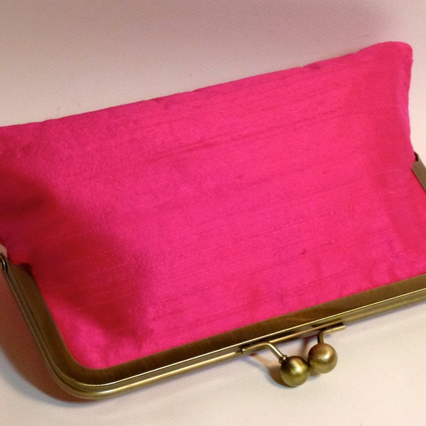 Bridal Clutch or Bridesmaids Clutch Magenta Dupioni Silk CUSTOMIZE