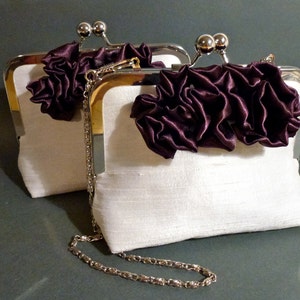 Flower Girl Clutch with 3 Contrast Rosettes Couture Silk Dupioni