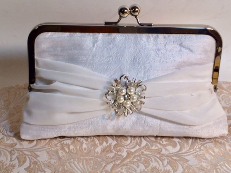 Ivory Silk Bridal Clutch or Bridesmaids Clutch with Silver Etsy