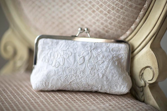 Ivory or White Bridal Clutch | Alencon Lace | Cabbage Rose Wedding
