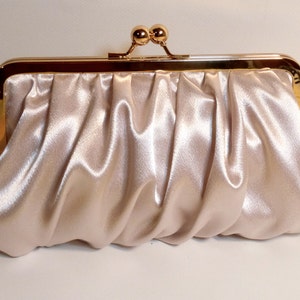 Bridal Clutch or Bridesmaid Clutch Champagne Gathered Satin