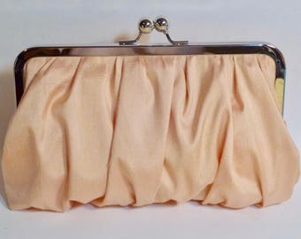 Bridal Clutch or Bridesmaid Clutch Peach Gathered Dupioni Silk