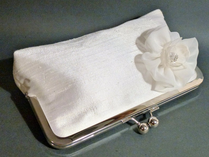 Bridal Clutch or Bridesmaid Clutch with Tulip Flower and Rhinestone Center image 3