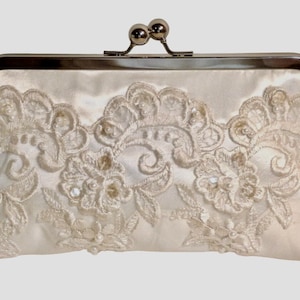 Bridal Clutch Couture Ivory with Antique Pearl and Sequin Beaded Lace Ivory or White