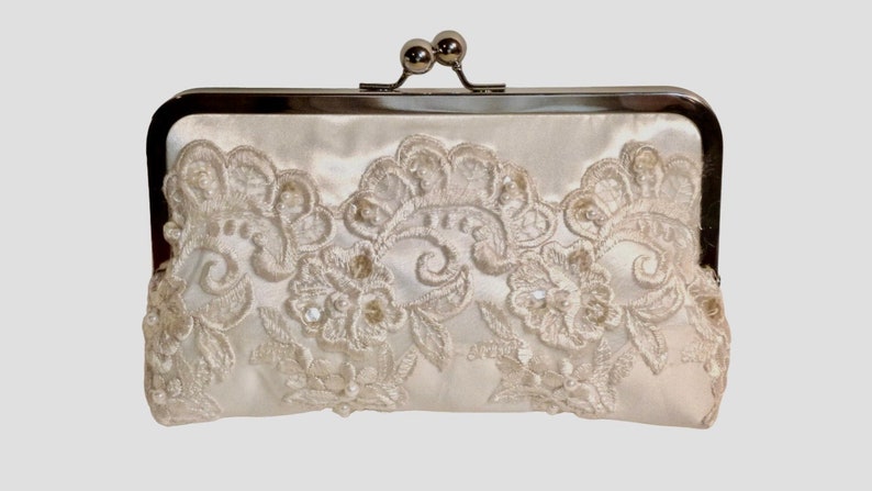 Bridal Clutch Couture Ivory with Antique Pearl and Sequin Beaded Lace Ivory or White image 1