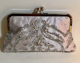 Bridal Clutch Silver Beaded and Sequined Clutch