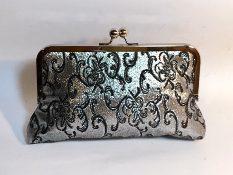 Silver hotsell with Black Lurex Jacquard Swirls Holiday Christmas New Year's Bridal Clutch Eve