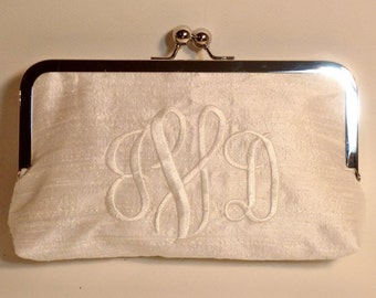 Bridal Clutch or Bridesmaids Clutch Dupioni Silk Large Monogram Clutch CUSTOMIZE