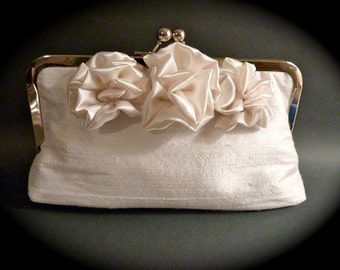 Bridal Clutch with 3 Satin Flowers Bridesmaid Customize Holiday Prom