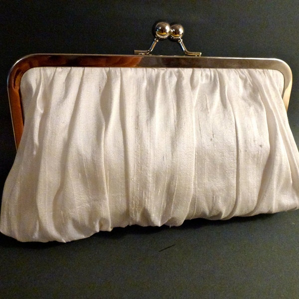 Bridal or Bridesmaid Clutch Ivory or White Dupioni Silk Gathered Clutch Holiday New Years Christmas