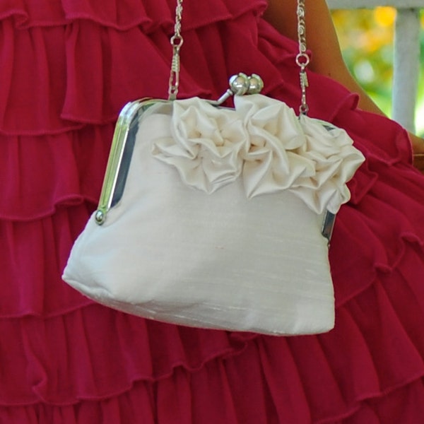 Flower Girl Clutch with 3 Rosettes Couture Silk Dupioni