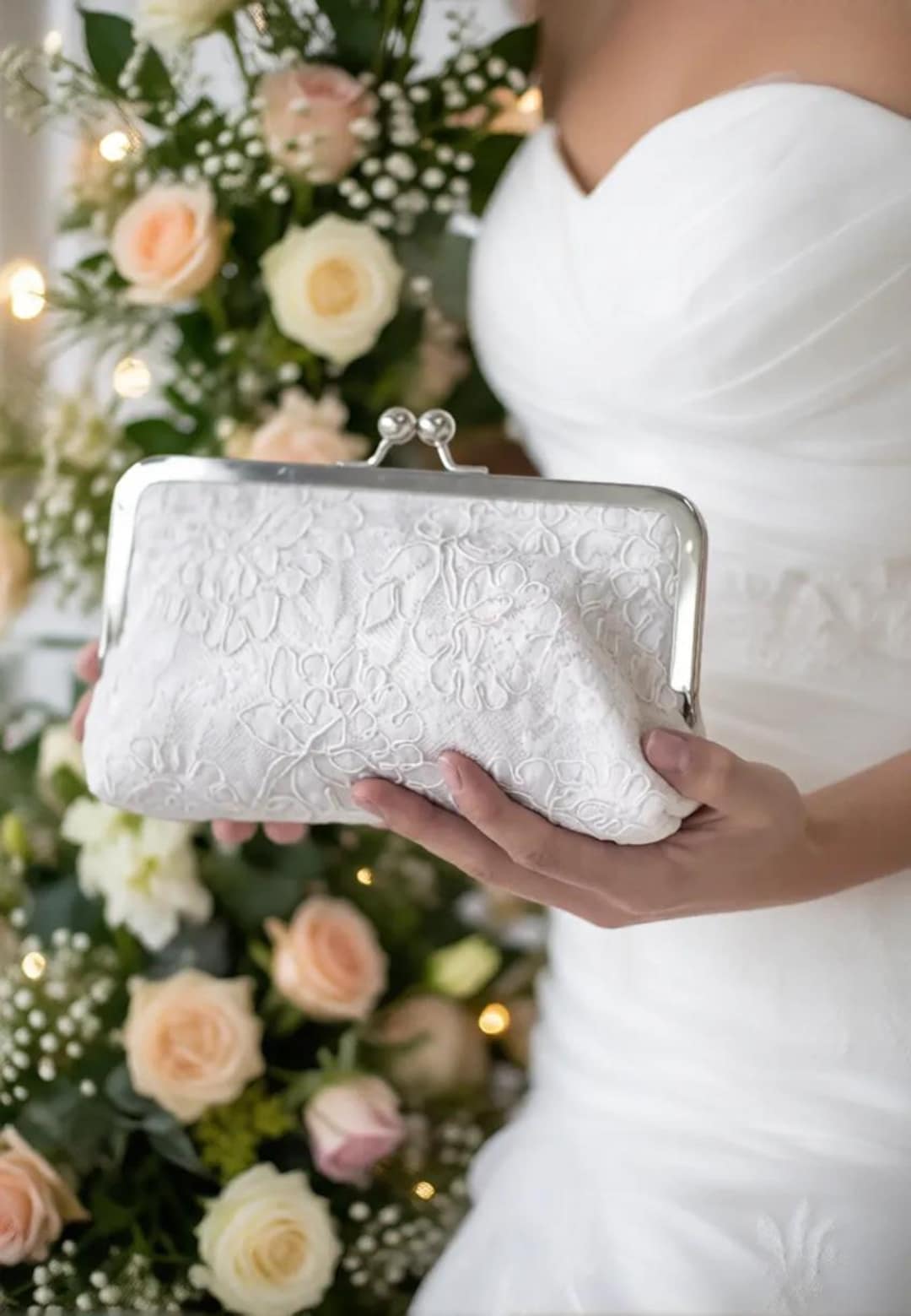 Ivory or White Bridal Clutch | Alencon Lace | Cabbage Rose Wedding