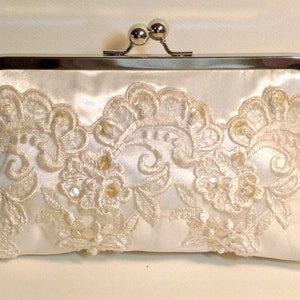 Bridal Clutch Couture Ivory with Antique Pearl and Sequin Beaded Lace Ivory or White image 2