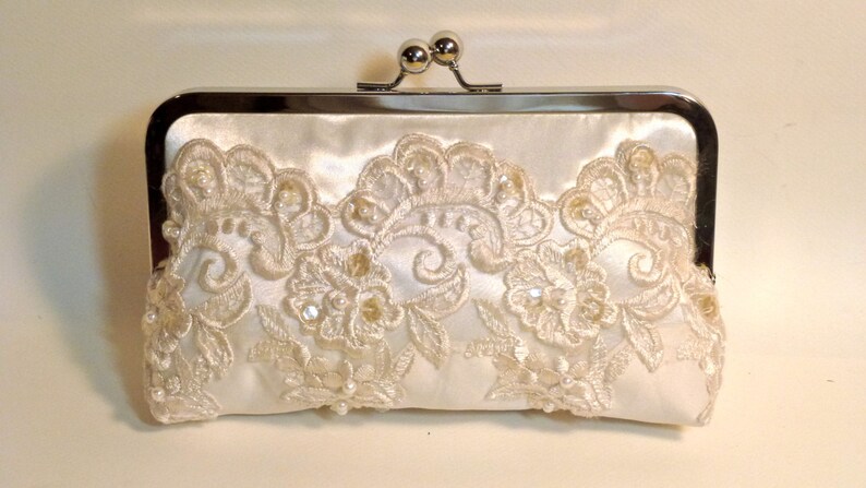 Bridal Clutch Couture Ivory with Antique Pearl and Sequin Beaded Lace Ivory or White image 2