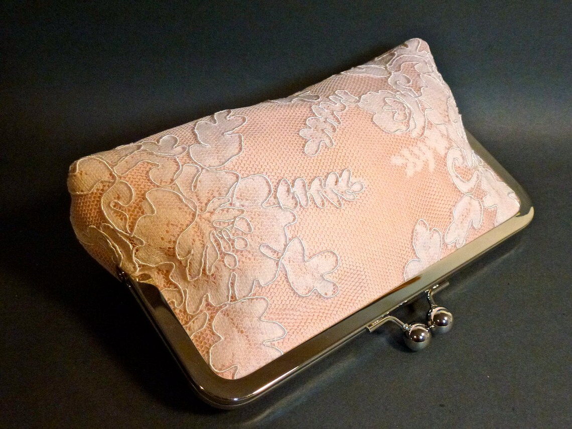 Bridal Clutch Blush Pink Silk With Ivory Lace Overlay Romantic Etsy